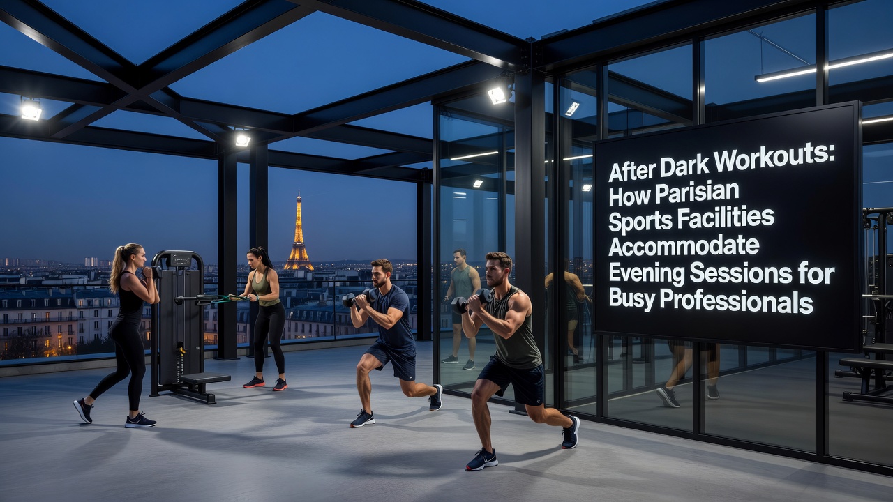 Group fitness class in a Paris gym during evening hours with diverse adult participants