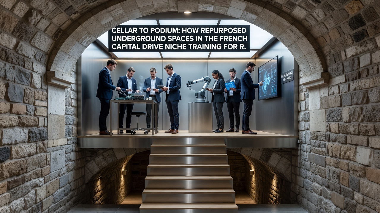 Athletes training in a repurposed underground water sports facility beneath Paris streets